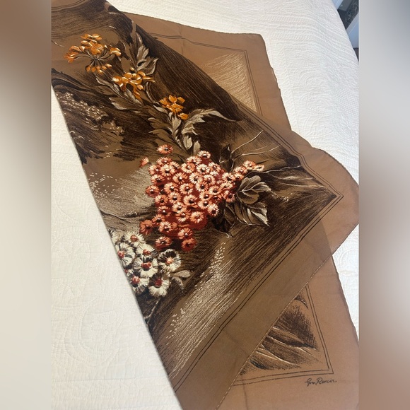 Floral Brown Scarf Made In Italy - Picture 6 of 8